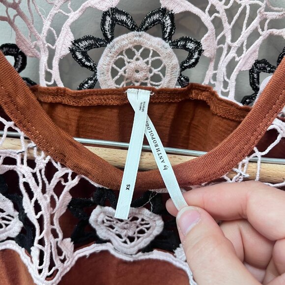Anthropologie Lace-Trimmed Rust Orange‎ Top XS - Picture 2 of 9
